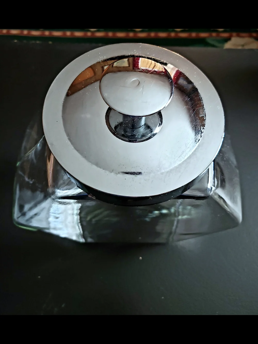 Vintage 1970's Glass Hexagon Decorative Jar with Silver Lid - Clear